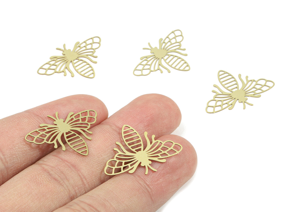 Brass Bee Earring Charms - Raw Brass Bee Pendant - Earring Findings - Jewelry Supplies - 26.48x18.85x0.3mm - JJC10330 - DOMEDBAZAAR