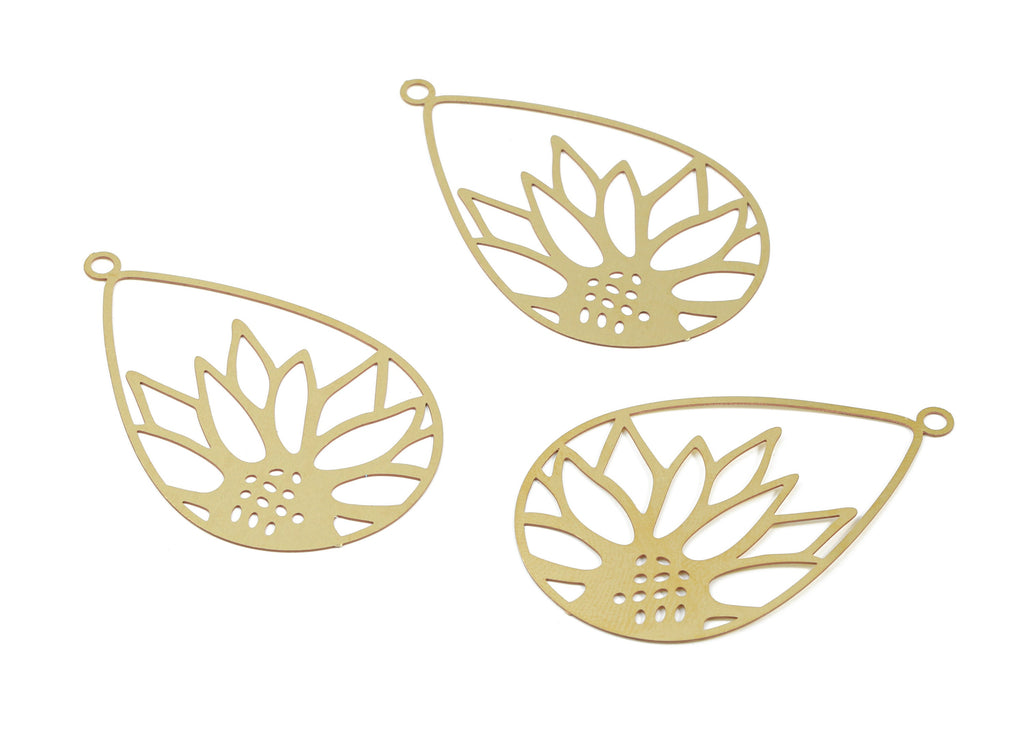 Brass Sun Flower Earring Charms - Raw Brass Drop Necklace Pendant - Earring Findings - Jewelry Supplies - 47.43x29.75x0.3mm - JJB5866 - DOMEDBAZAAR