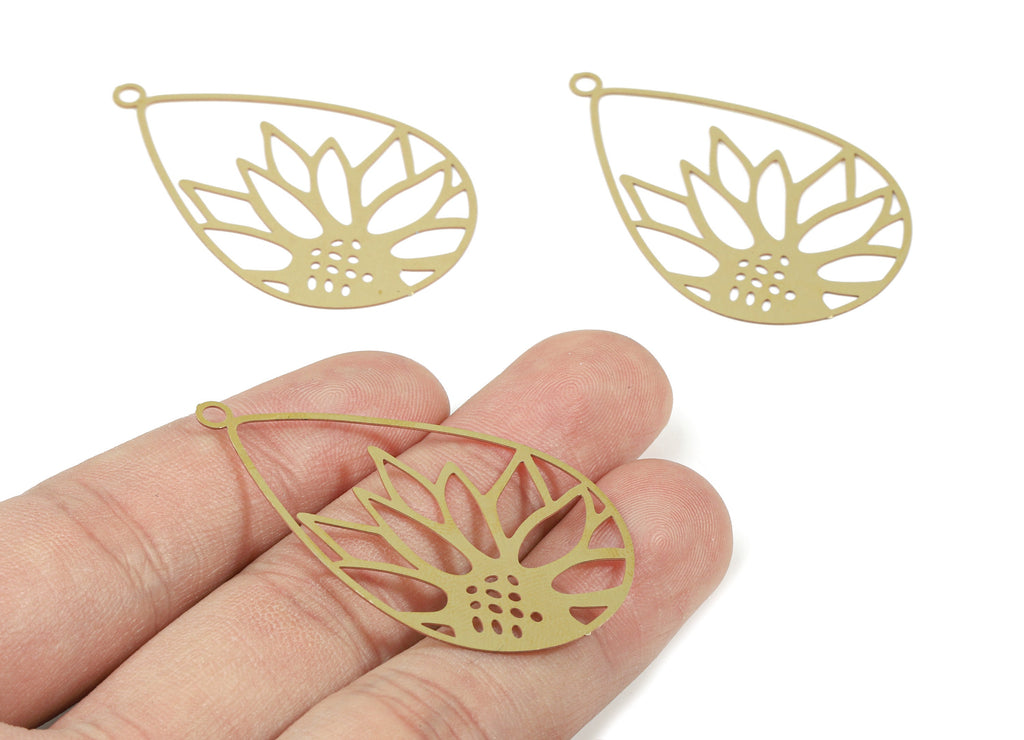 Brass Sun Flower Earring Charms - Raw Brass Drop Necklace Pendant - Earring Findings - Jewelry Supplies - 47.43x29.75x0.3mm - JJB5866 - DOMEDBAZAAR