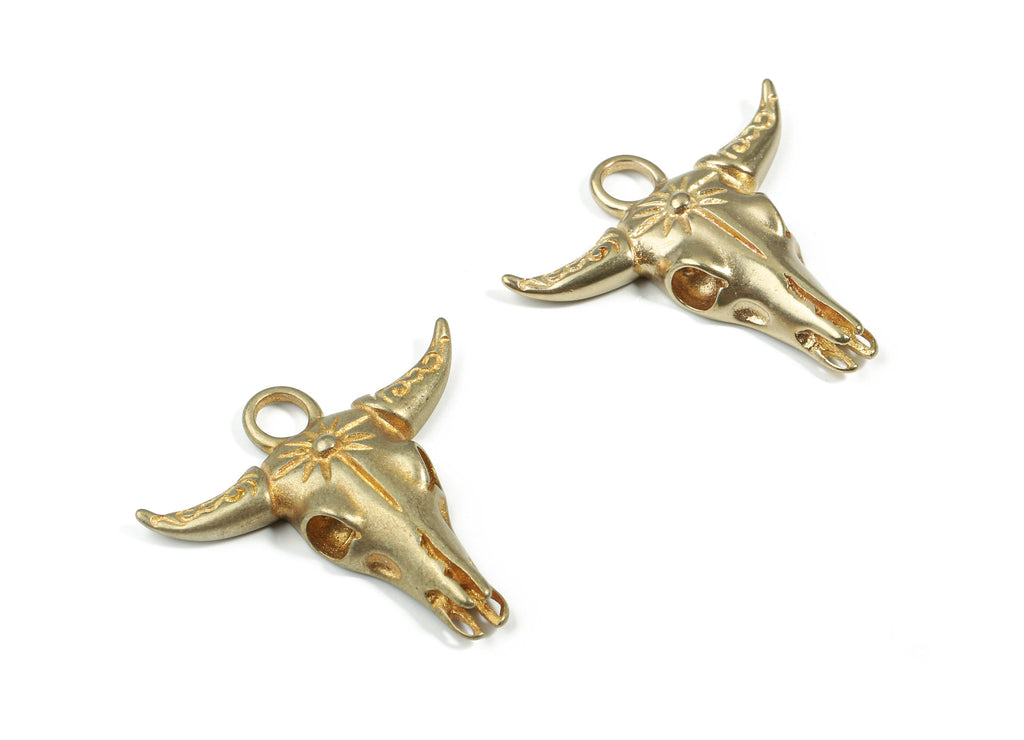 Brass Bull Pendant - Buffalo Cattle Skull Charms - Raw Brass Horn Cattle - Bull Head Charm For Necklace - 30.35x30.33x4.81mm - PP3230 - DOMEDBAZAAR