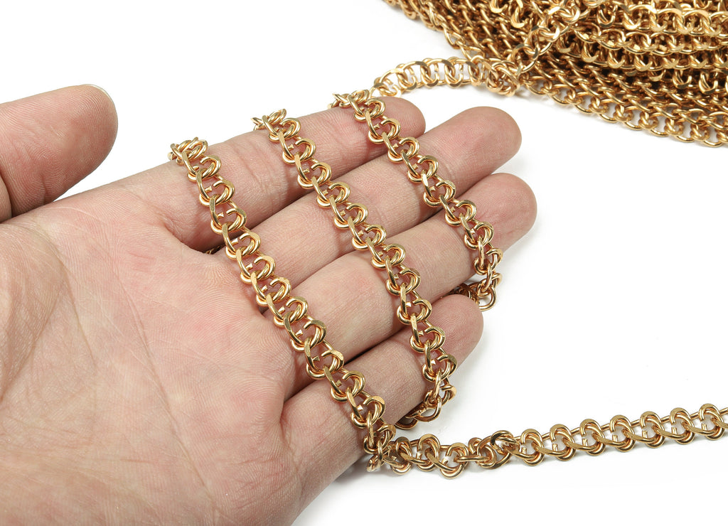 Greek Key Brass Chain - Raw Brass Meander Chain - Unsoldered Open Chain - 0.34&quot; x 0.31&quot; x 0.06&quot;- for Bracelet Jewellery Making - CC1142 - DOMEDBAZAAR