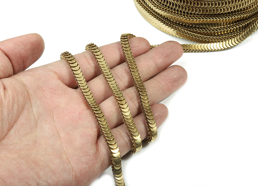 6.0 Brass Scale Chain - Raw Brass Lamellar Snake Chain - Unsoldered Links - for Necklace Bracelet Jewellery Making - 0.23&quot; x 0.16&quot; CC1149 - DOMEDBAZAAR