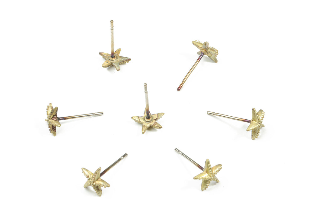 Brass Starfish Earring Stud - Raw Brass Starfish Earring Post - Surgical Stud - Earring Post - Jewelry Supplies - 7.27x7.27x1.8mm - PP3273 - DOMEDBAZAAR