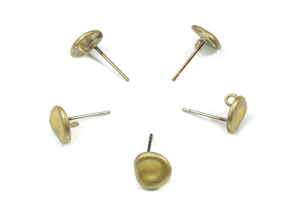 Brass Round Earring Stud With Loop - Raw Brass Round Earring Post - Surgical Stainless Steel - Jewelry Supplies - 8.56x8.23x1.56mm - PP3266 - DOMEDBAZAAR