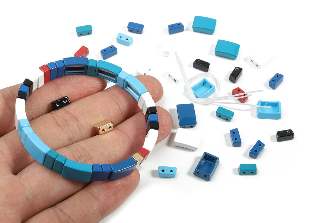 Tila Tile Bracelet Beads Set - Enamel Rectangle 2 Hole Beads for Stretchy Bracelet - Tila Beads Jewellery Making - 58x8.13x4.01mm - ET1032 - DOMEDBAZAAR