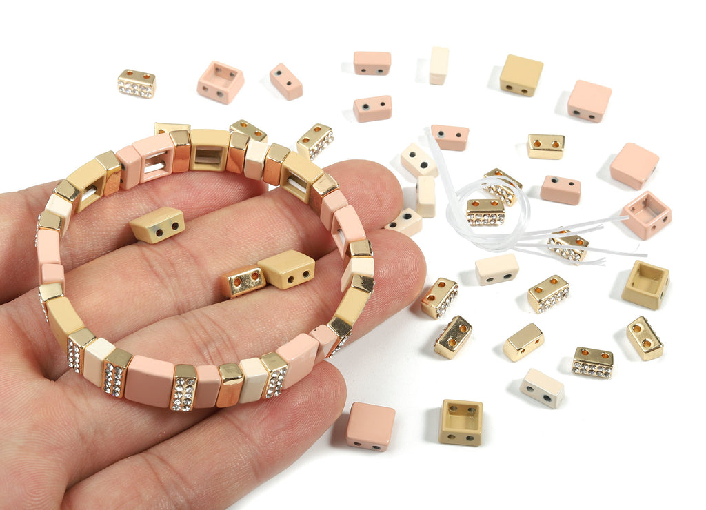 Tila Tile Bracelet Beads Set - Enamel Rectangle Square 2 Hole Glass Beads for Bracelet - Tila Beads Jewellery Making - 60x7.95x4mm - ET1034 - DOMEDBAZAAR