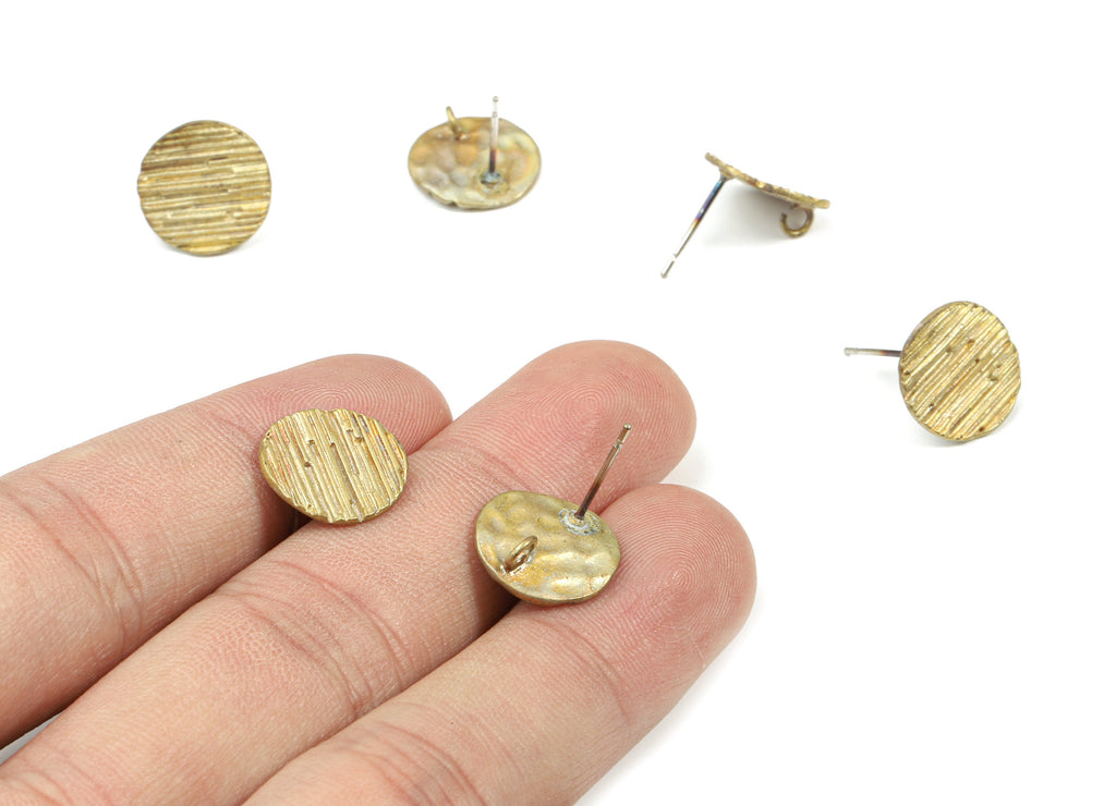 Brass Round Earring Stud With Loop - Raw Brass Round Earring Post - Surgical Stud - Earring Post - Jewelry Supplies - 13x12.7x1.2mm - PP3257 - DOMEDBAZAAR