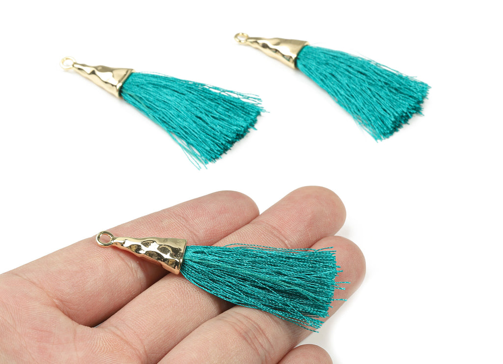 Tassel Earrings - Puffy Tassel Earring With 18K Real Gold Plating Brass Cap - Tassel Findings - Boho Charms - 62.19x35.48x5.62mm - RGP2598C - DOMEDBAZAAR