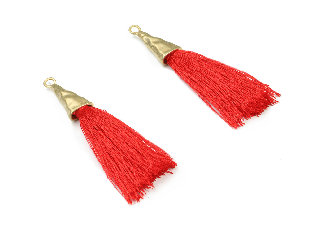 Tassel Earring - Puffy Tassel Earring With Raw Brass Cap - Tassel Findings - Boho Charms - Jewelry Supplies - 62.19x35.48x5.62mm - TS1136A - DOMEDBAZAAR