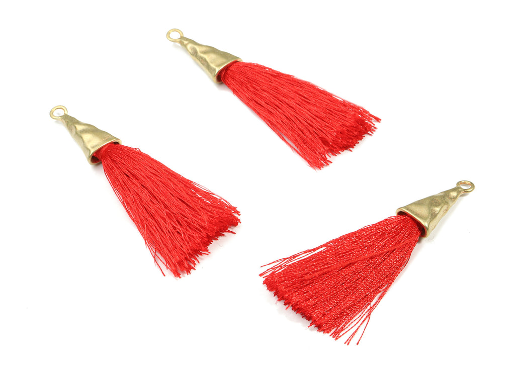 Tassel Earring - Puffy Tassel Earring With Raw Brass Cap - Tassel Findings - Boho Charms - Jewelry Supplies - 62.19x35.48x5.62mm - TS1136A - DOMEDBAZAAR