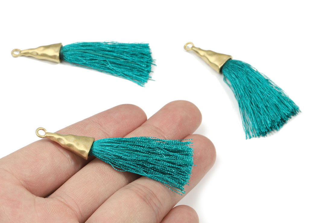 Tassel Earring - Puffy Tassel Earring With Raw Brass Cap - Tassel Findings - Boho Charms - Jewelry Supplies - 62.19x35.48x5.62mm - TS1136C - DOMEDBAZAAR