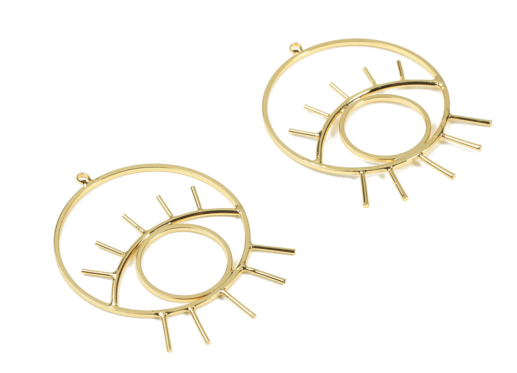Brass Eye Wire Earring Charms - Brass Round Earring Pendant - 18K Real Gold Plating Brass - Jewelry Supplies - 44.23x34.62x1.61mm - RGP2304 - DOMEDBAZAAR