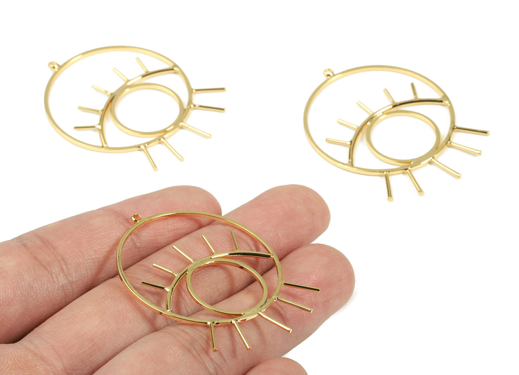 Brass Eye Wire Earring Charms - Brass Round Earring Pendant - 18K Real Gold Plating Brass - Jewelry Supplies - 44.23x34.62x1.61mm - RGP2304 - DOMEDBAZAAR