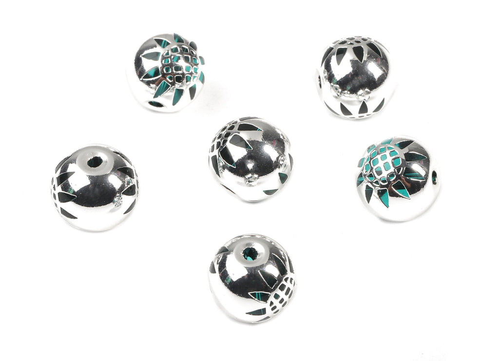 Glass Spacer Ball Beads - Copper And K9 Crystal Glass Sunflower Beads - 925 Silver Plated Copper - Jewelry Supplies -12.34x10.93mm - GS1009S - DOMEDBAZAAR