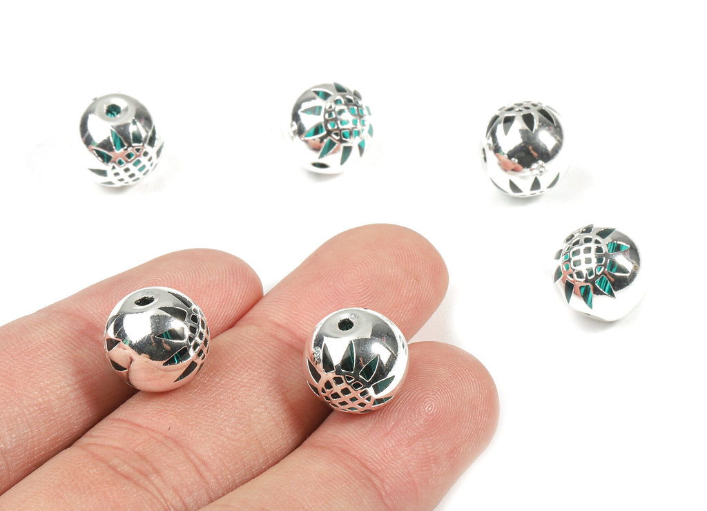 Glass Spacer Ball Beads - Copper And K9 Crystal Glass Sunflower Beads - 925 Silver Plated Copper - Jewelry Supplies -12.34x10.93mm - GS1009S - DOMEDBAZAAR