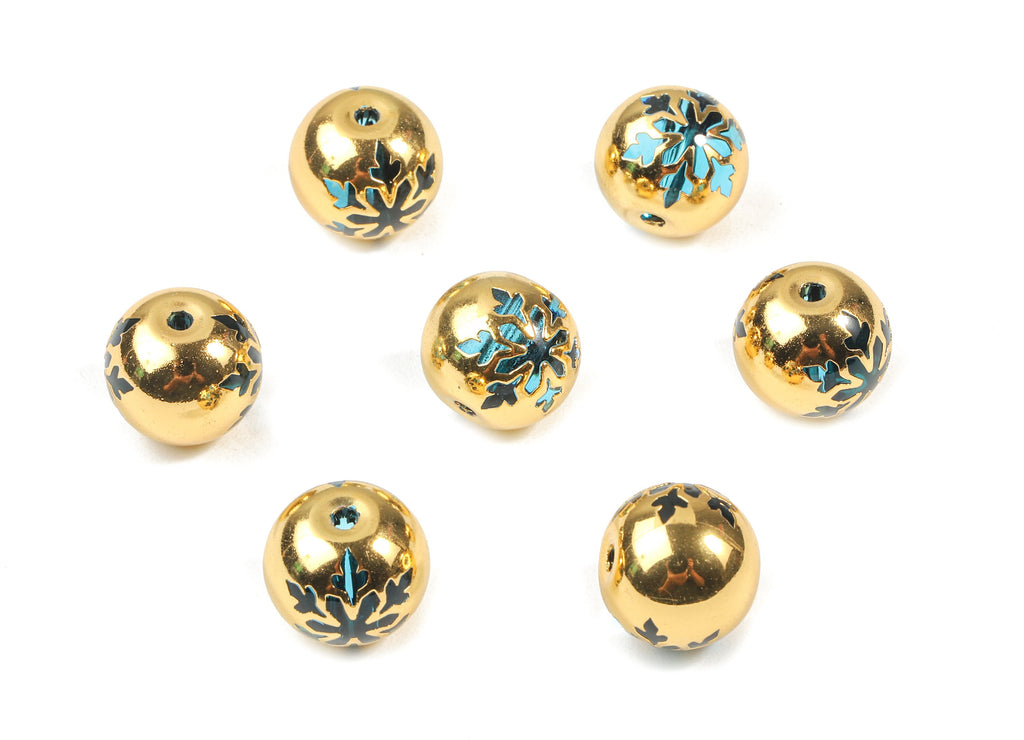 Glass Spacer Ball Beads - Copper And K9 Blue Crystal Glass Bead - 18K Real Gold Plated Copper - Jewelry Supplies - 12.23x11.15mm - GS1011G - DOMEDBAZAAR