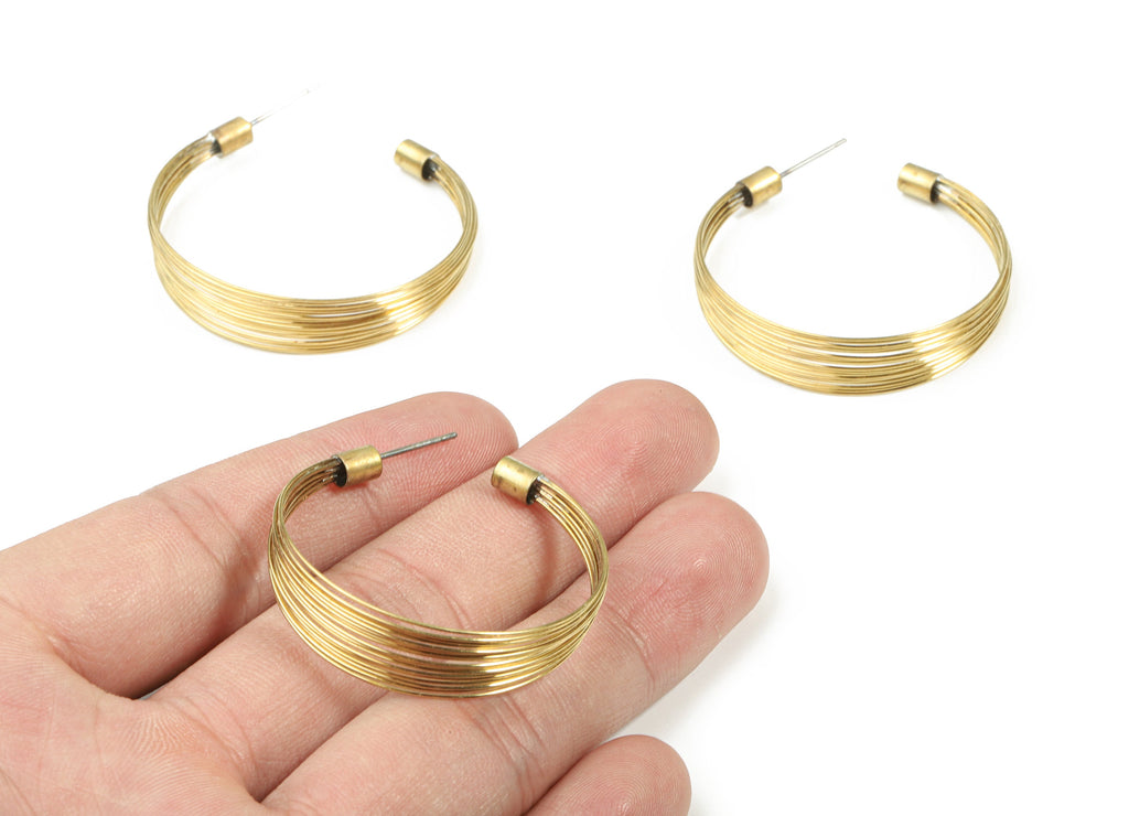 Brass Stud Open Hoop - Raw Brass C Earring Post - Ear Wires Earring Stud - Stainless Steel - Jewelry Supplies - 38.68x9.53x4.04mm - PP3288 - DOMEDBAZAAR