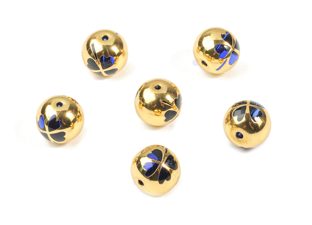 Glass Spacer Ball Beads - Copper And K9 Dark Blue Crystal Glass Flower Beads - 18K Real Gold Plated Copper - 12.23x11.15mm - GS1013G - DOMEDBAZAAR
