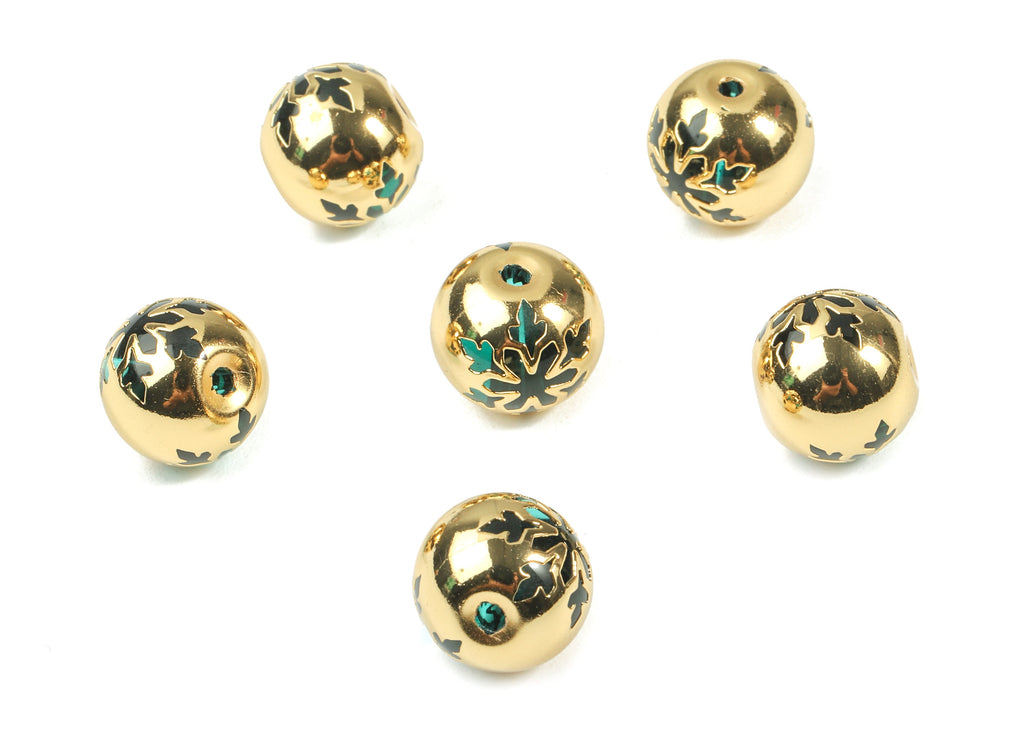 Glass Spacer Ball Beads - Copper And K9 Green Crystal Glass Beads - 18K Real Gold Plated Copper - Jewelry Supplies - 12.23x11.15mm - GS1014G - DOMEDBAZAAR