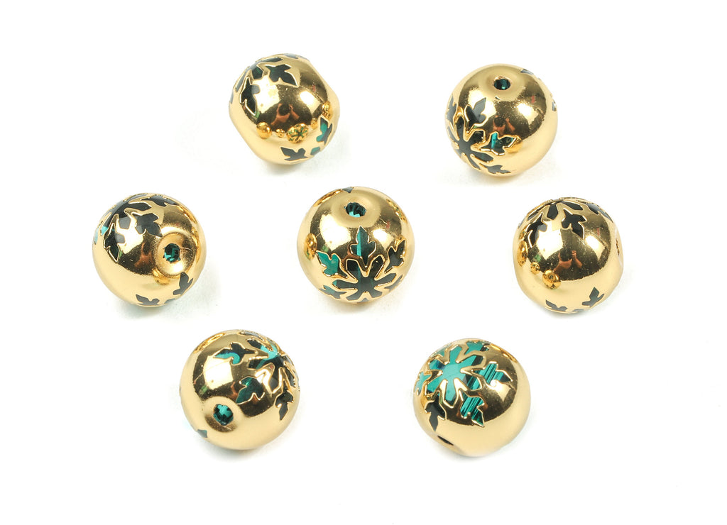 Glass Spacer Ball Beads - Copper And K9 Green Crystal Glass Beads - 18K Real Gold Plated Copper - Jewelry Supplies - 12.23x11.15mm - GS1014G - DOMEDBAZAAR