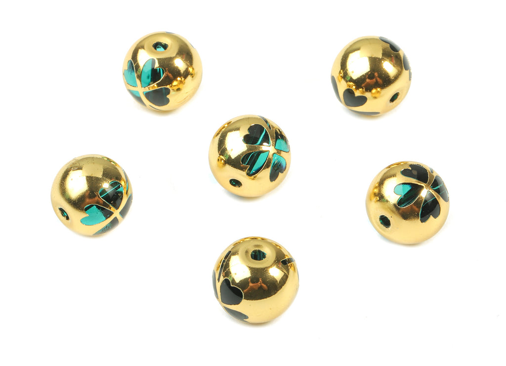 Glass Spacer Ball Beads - Copper And K9 Green Crystal Glass Flower Beads - 18K Real Gold Plated Copper - 12.23x11.15mm  - GS1017G - DOMEDBAZAAR