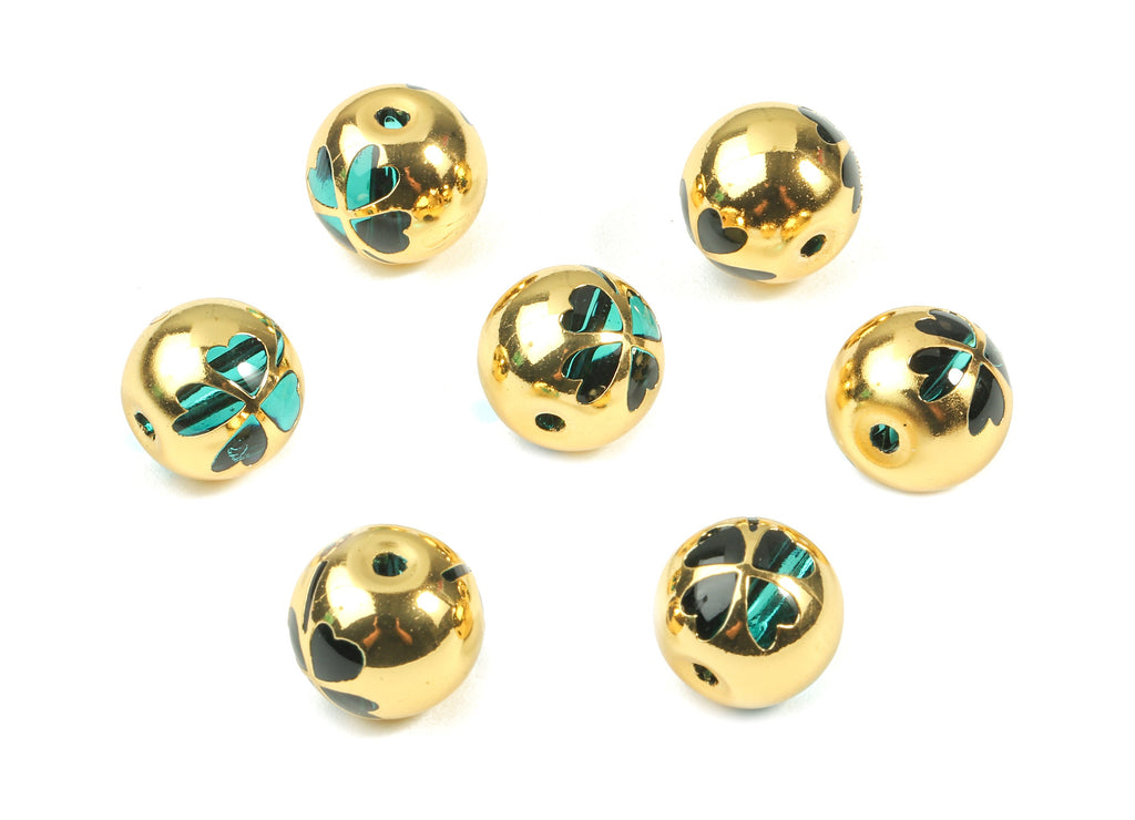 Glass Spacer Ball Beads - Copper And K9 Green Crystal Glass Flower Beads - 18K Real Gold Plated Copper - 12.23x11.15mm  - GS1017G - DOMEDBAZAAR