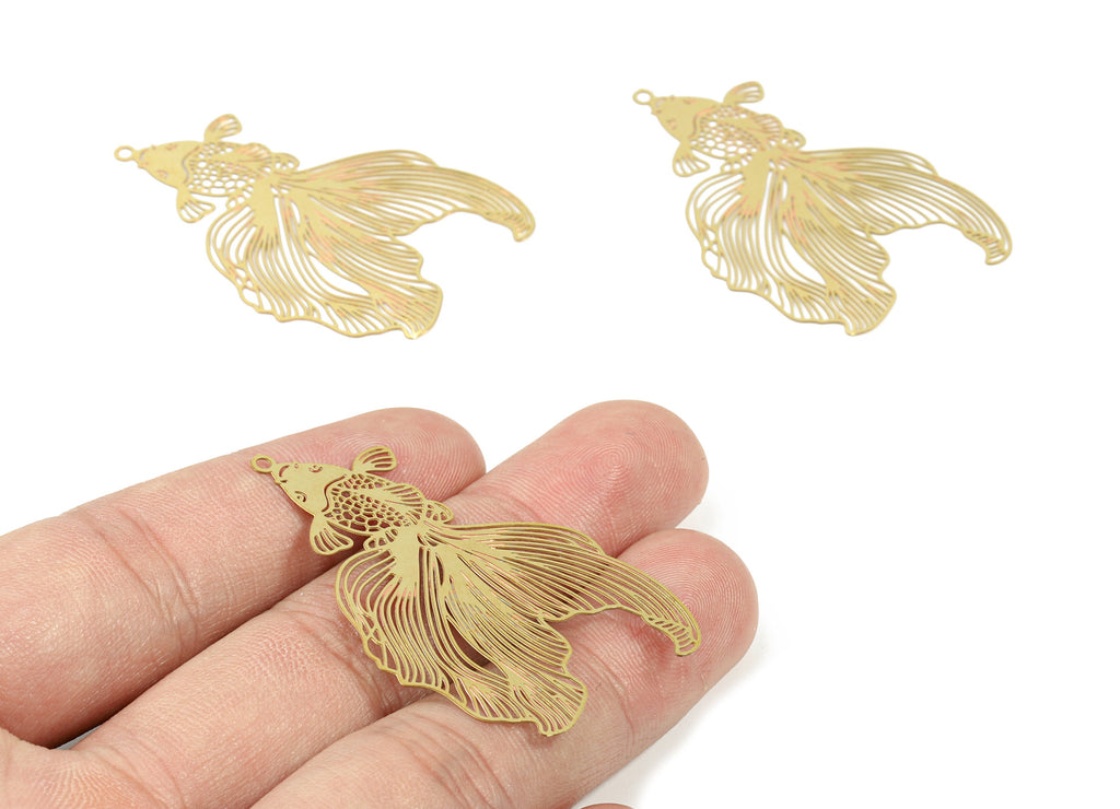 Brass Goldfish Earring Charms - Raw Brass Goldfish Pendant For Necklace - Earring Findings - Jewelry Supplies - 49.15x30.82x0.38mm - JJB5587 - DOMEDBAZAAR