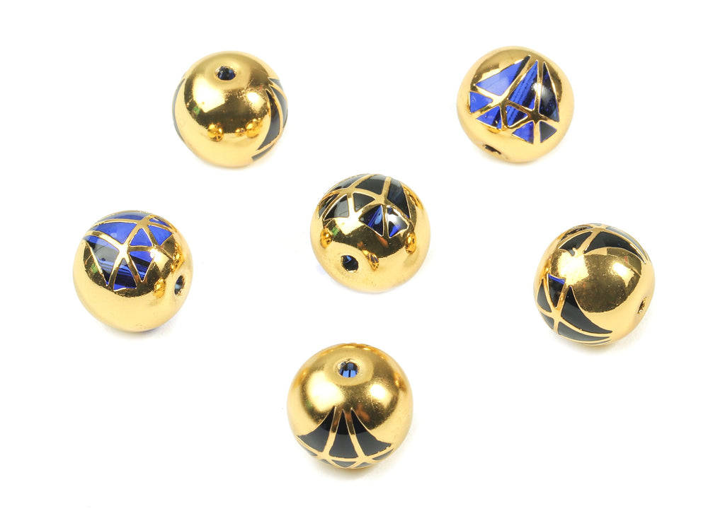 Glass Spacer Ball Beads - Copper And K9 Dark Blue Crystal Glass Diamond Beads - 18K Real Gold Plated Copper - 12.23x11.15mm  - GS1018G - DOMEDBAZAAR
