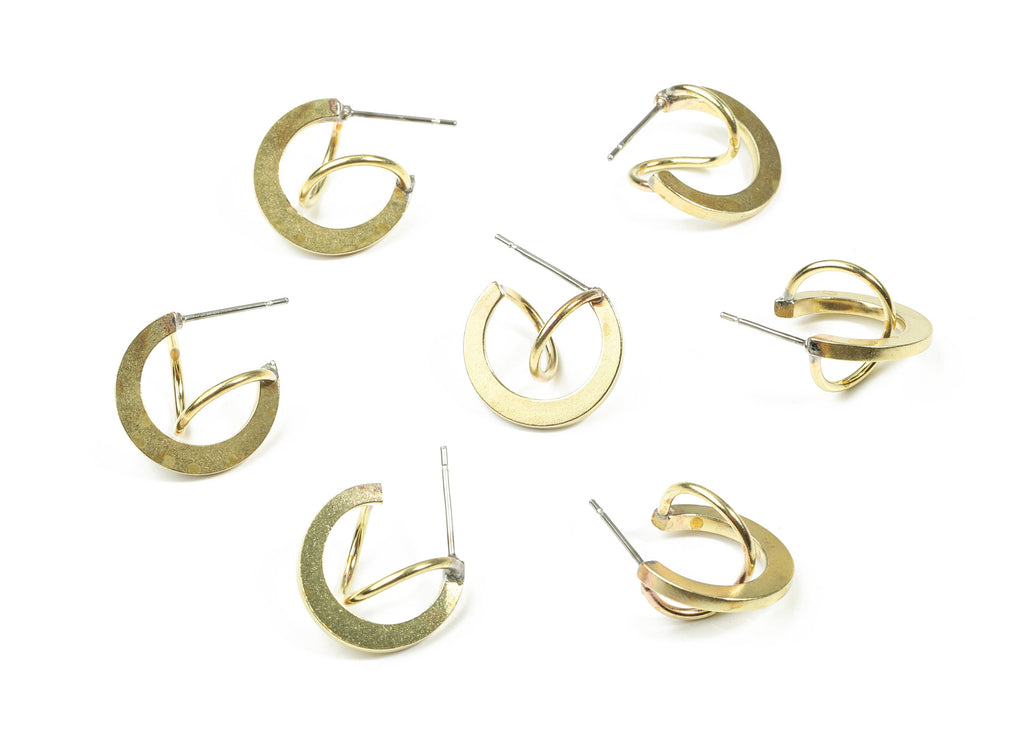 Brass Stud Open Hoop - Raw Brass Wavy Earring Post - Earring Stud - Surgical Stud - Jewelry Supplies - 16.69x12.98x1.54mm - PP3284 - DOMEDBAZAAR