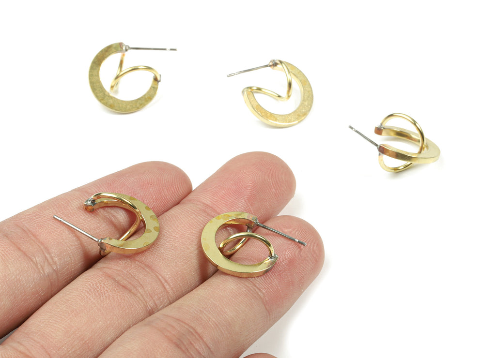 Brass Stud Open Hoop - Raw Brass Wavy Earring Post - Earring Stud - Surgical Stud - Jewelry Supplies - 16.69x12.98x1.54mm - PP3284 - DOMEDBAZAAR