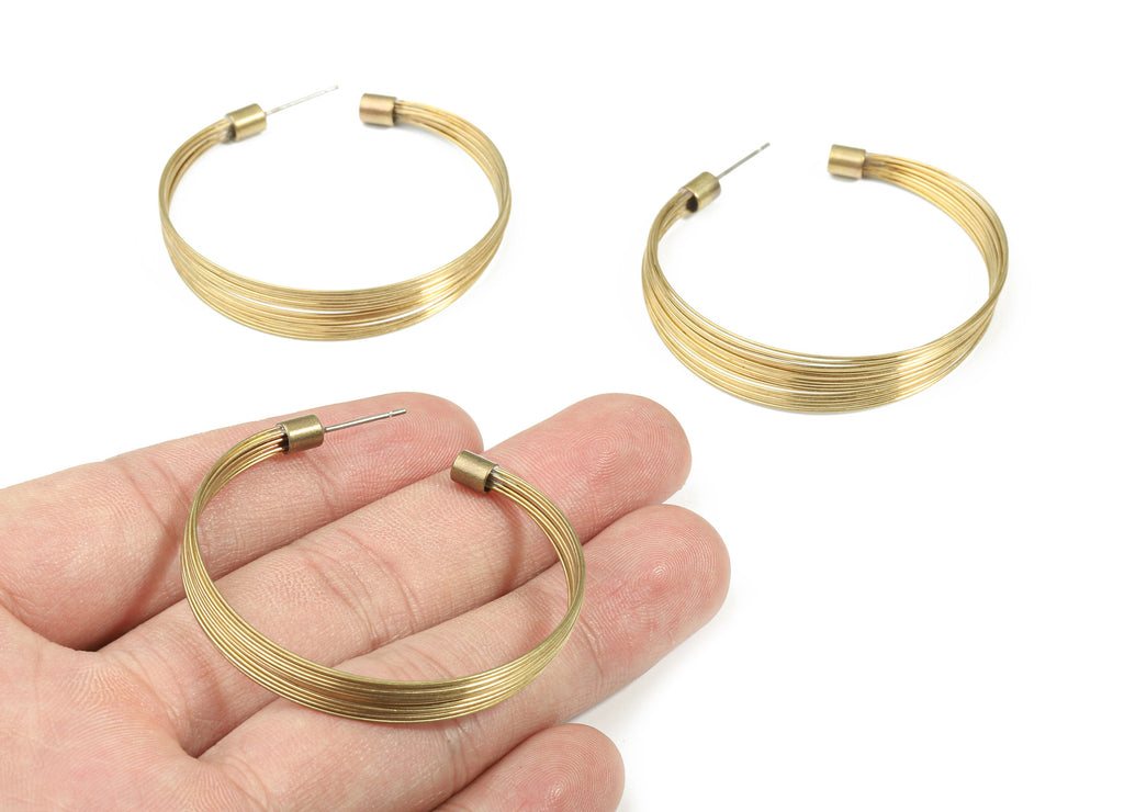 Brass Stud Open Hoop - Raw Brass C Earring Post - Ear Wires Earring Stud - Stainless Steel - Jewelry Supplies - 46.01x5.4x3.99mm - PP3327 - DOMEDBAZAAR