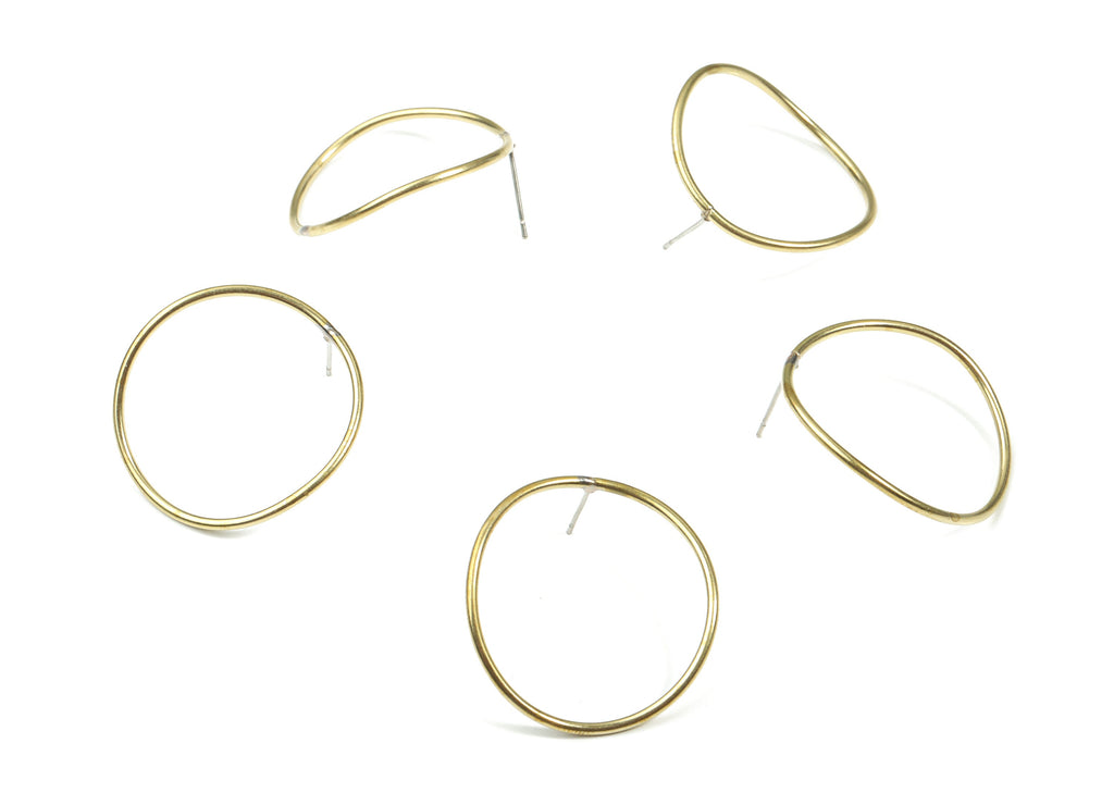 Brass Stud Hoop Earring - Raw Brass Wavy Circle Earring Post - Ear Wires Earring Stud - Surgical Stud - 29.81x28.82x1.49mm - PP3296 - DOMEDBAZAAR