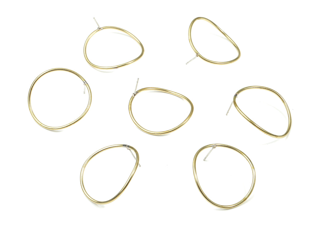 Brass Stud Hoop Earring - Raw Brass Wavy Circle Earring Post - Ear Wires Earring Stud - Surgical Stud - 29.81x28.82x1.49mm - PP3296 - DOMEDBAZAAR