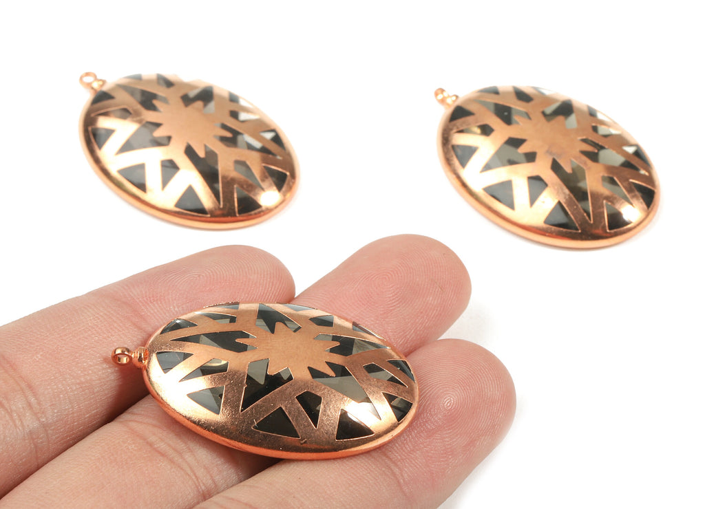 Glass Oval Charms - Copper Finished Glass Pendant - Copper And Glass Charms - Jewelry Supplies - 38.59x24.72x6.72mm - GS1022 - DOMEDBAZAAR