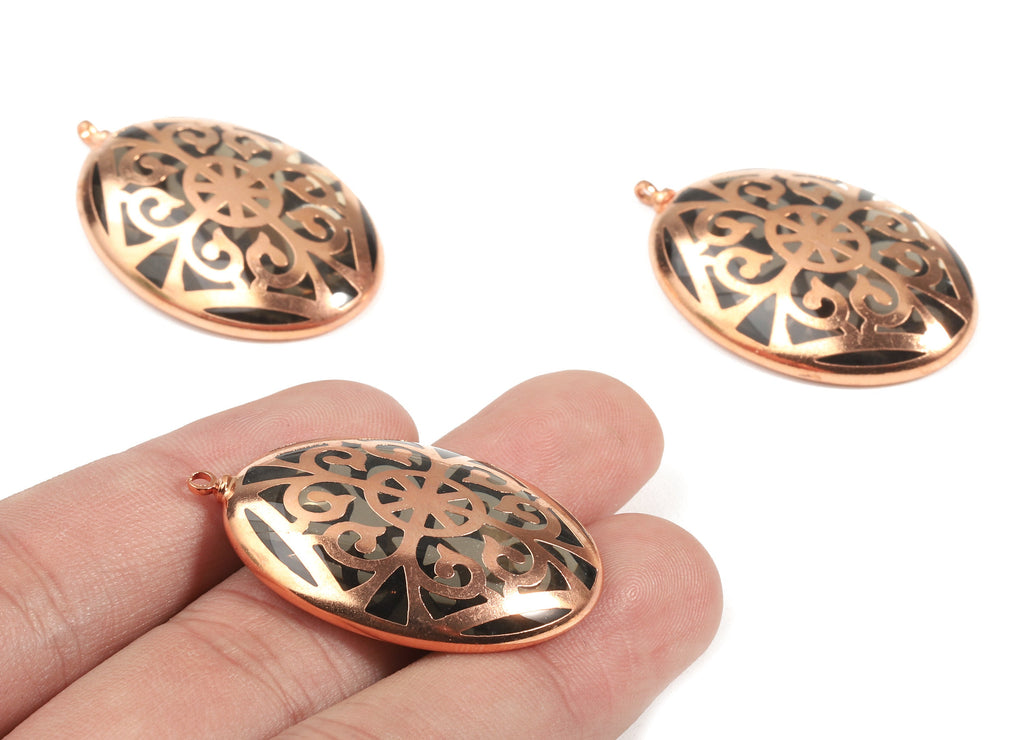 Glass Oval Charms - Copper Finished Glass Pendant - Copper And Glass Charms - Jewelry Supplies - 38.59x24.72x6.72mm - GS1025 - DOMEDBAZAAR