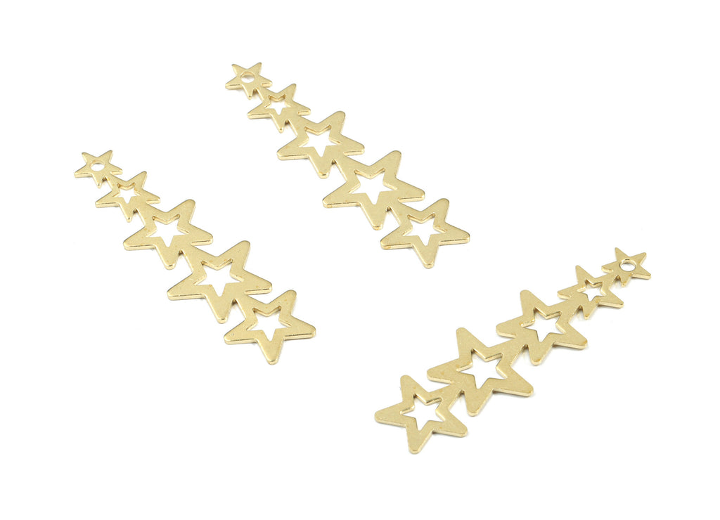Brass Stars Earring Charms - Raw Brass 5 Star Pendant - Earring Findings - Jewelry Supplies - 45.44x14.04x0.81mm - PP3364 - DOMEDBAZAAR