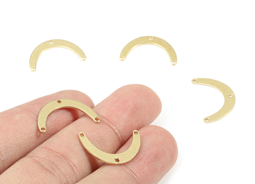 Brass Mini C Earring Connector - Raw Brass Crescent Necklace Connector - Brass 3 Hole U Connector - 19.92x12.47x0.81mm - PP3373 - DOMEDBAZAAR