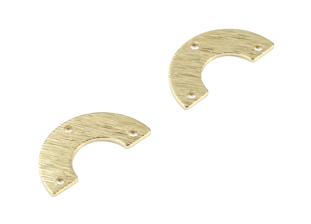 Brass Semi Circle Earring Connector - Raw Brass Half Moon Necklace Connector - Textured Brass 3 Hole U Connector - 19.13x9.71x0.8mm - PP3378 - DOMEDBAZAAR