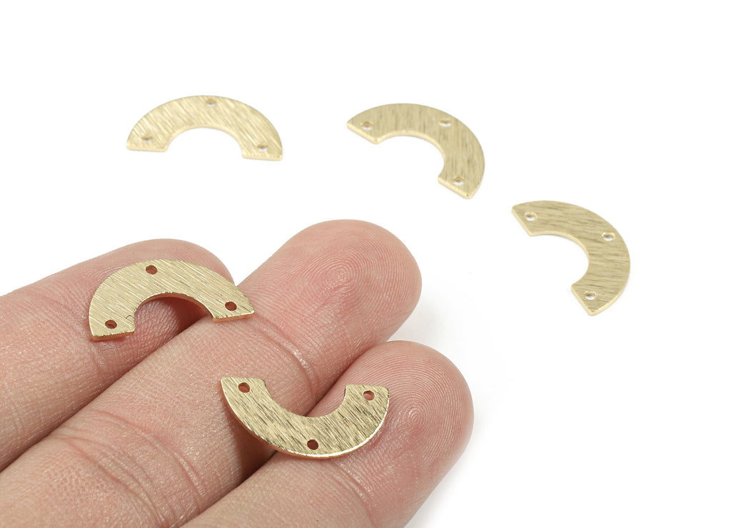 Brass Semi Circle Earring Connector - Raw Brass Half Moon Necklace Connector - Textured Brass 3 Hole U Connector - 19.13x9.71x0.8mm - PP3378 - DOMEDBAZAAR