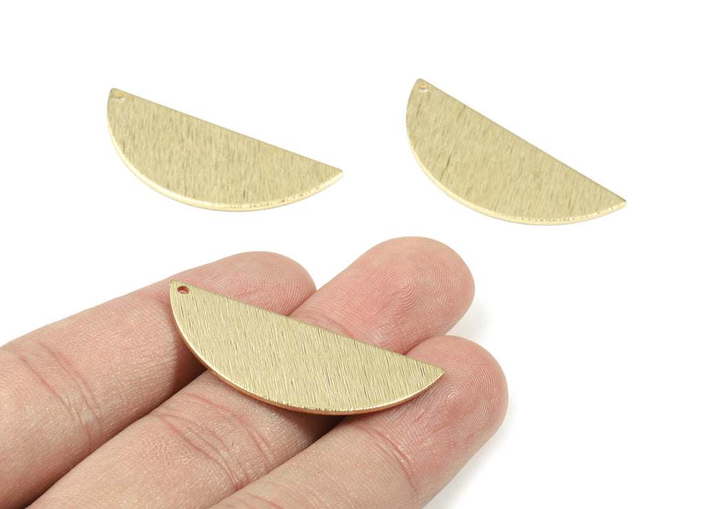 Brass Semi Circle Earring Charms - Raw Brass Half Moon Pendant - Textured Brass Charm - Jewelry Supplies - 39.18x15.43x1mm - PP3405 - DOMEDBAZAAR