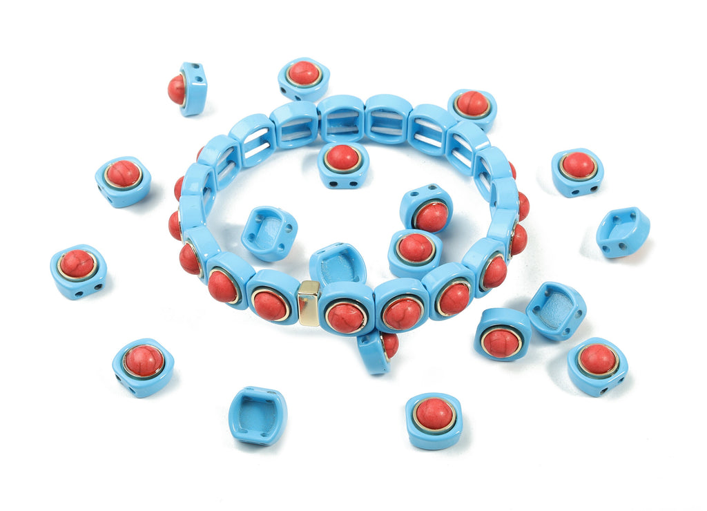 Tila Tile Bracelet Beads Set - Enamel Square Round 2 Hole Glass Beads for Bracelet - Tila Beads Jewellery Making - 65x10.3x6.06mm - ET1004K - DOMEDBAZAAR