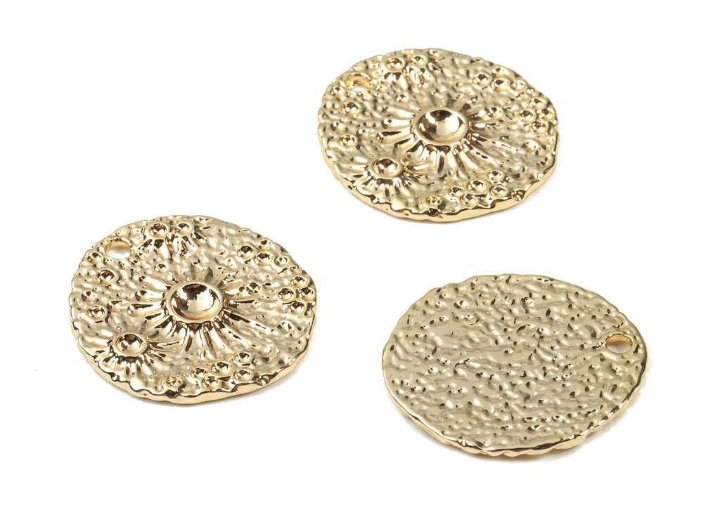 Brass Round Earring Charms - Brass Hammered Round Earring Pendant - 18K Real Gold Plating Brass - 25.2x23.36x1.81mm - RGP2335 - DOMEDBAZAAR