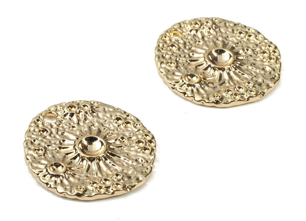 Brass Round Earring Charms - Brass Hammered Round Earring Pendant - 18K Real Gold Plating Brass - 25.2x23.36x1.81mm - RGP2335 - DOMEDBAZAAR