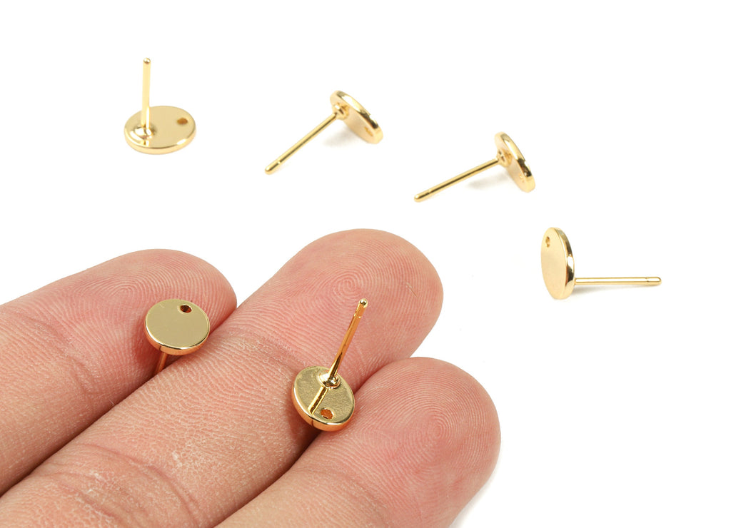 Brass Oval Earring Post - Brass Oval Earring Stud - 18K Real Gold Plated Brass - Jewelry Supplies - 8.03x6.6x1.06mm - RGP2342 - DOMEDBAZAAR