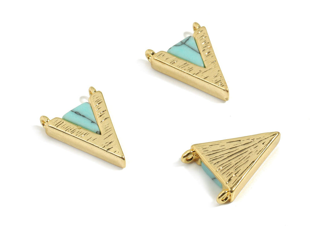 Brass Triangle Natural Stone Charm For Necklace - Gold Triangle Pendant - 18K Real Gold Plated Brass - 14x10.2x1mm - RGP2608 - DOMEDBAZAAR