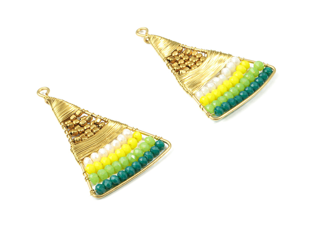 Glass Beaded Brass Triangle Earring Charms - Handmade Glass Beaded Brass - Earring Wire - Japanese Seed Beads - 47.76x31.42x3.37mm - TH1074B - DOMEDBAZAAR