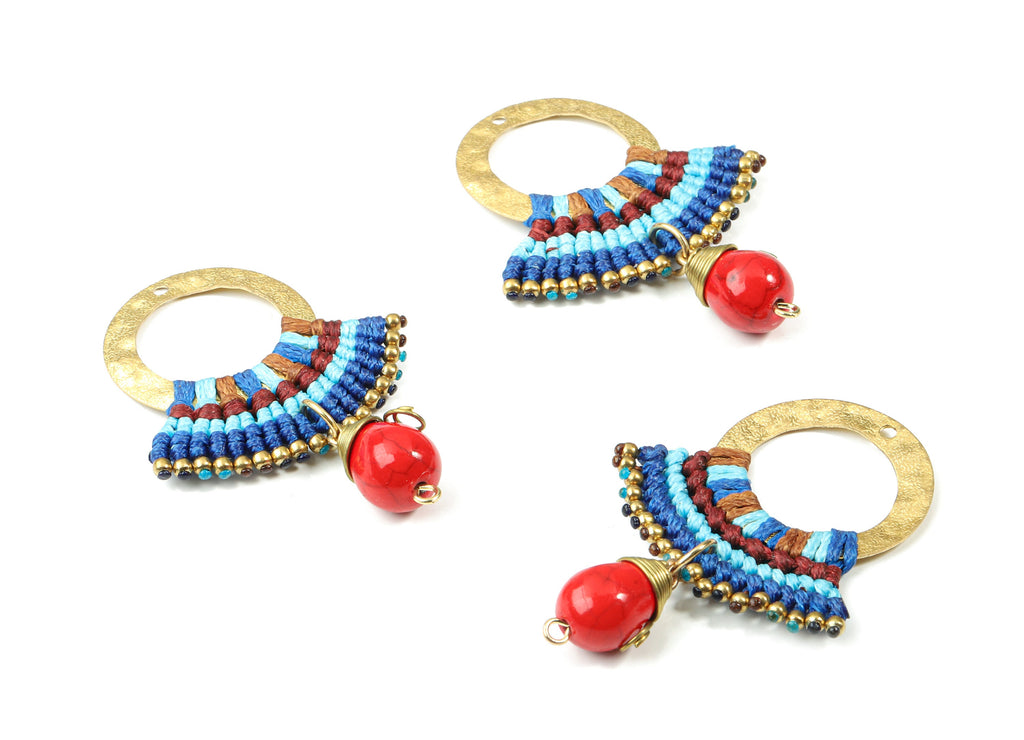 Tassels Macrame Earrings - Hammered Brass Bohemian Tassel Earring - Gypsy Hoop Earrings - Tassel Findings - 54.91x39.6x10.48mm - TS1145 - DOMEDBAZAAR