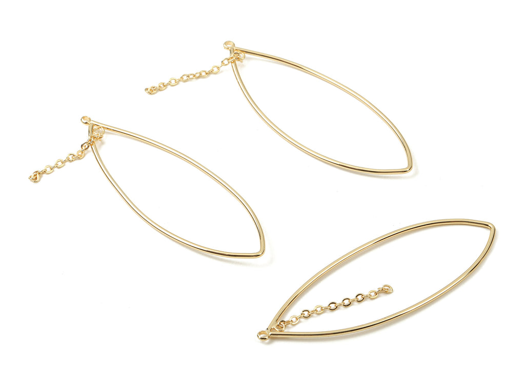 Brass Marquise Earring Charms With Chain - Brass Marquise Earring Pendant - 18K Real Gold Plating Brass - 63.29x25.58x1.29mm - RGP2316 - DOMEDBAZAAR