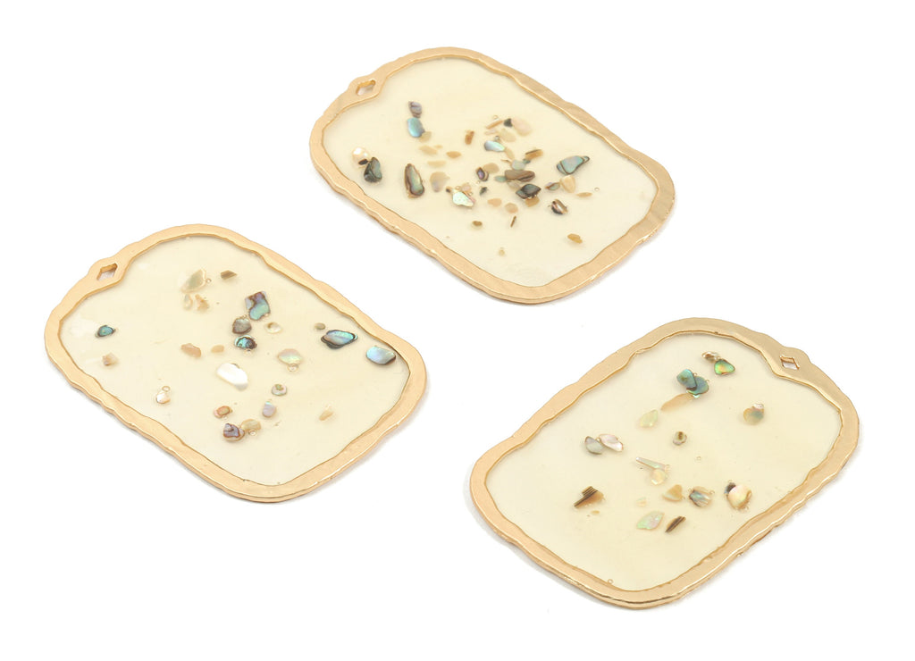 Alloy Rectangle Charms With Mini Shells - Glass Rectangle Necklace Pendant With Mini Shells - Earring Finding - 46.99x33.11x1.82mm - ZZ1583 - DOMEDBAZAAR