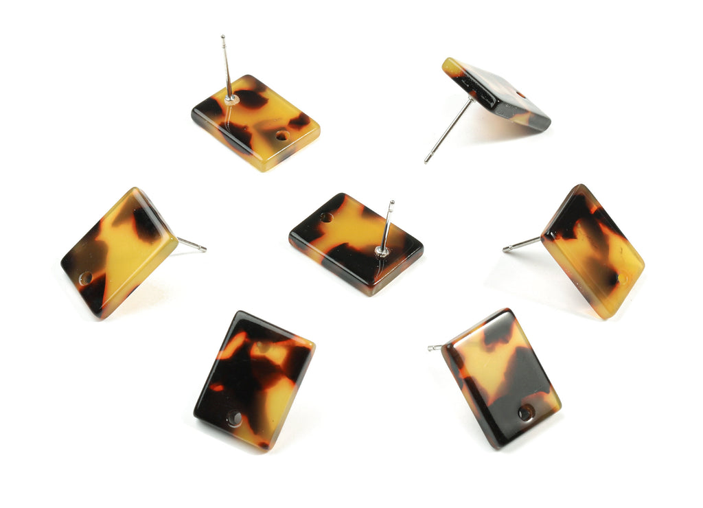 Acetate Rectangle Stud - Tortoise Shell Earring Post - Rectangle Earring Stud - Color Code: A01 - 15.59x11.72x2.72mm - AC1663-A01 - DOMEDBAZAAR